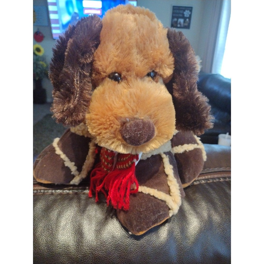 Dan Dee Brown Plush Dog Christmas Scarf 13" Holiday Toy Collectors